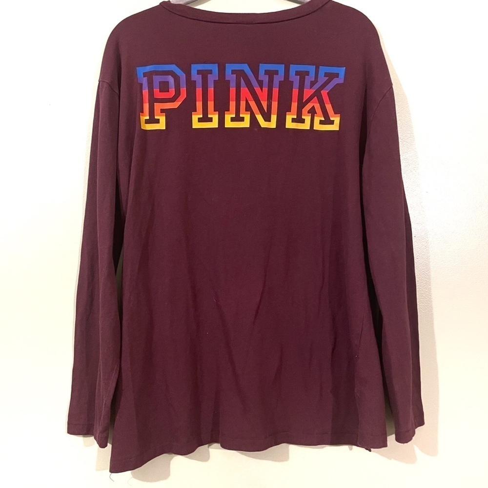 Victoria’s Secret PINK Maroon V-Neck Long Sleeve Tee‎ Small
